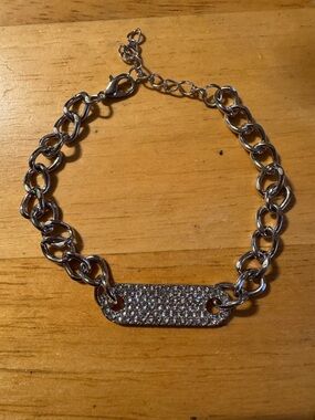 Silver Tone Rhinestone Rectangle Chain Bracelet